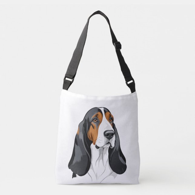 Basset Hound Vector Graphic Art Porträtt Animal Axelväska (Framsida)