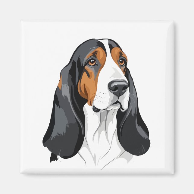Basset Hound Vector Graphic Art Porträtt Animal Magnet (Framsidan)