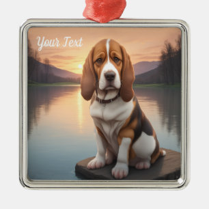 Basset Hound vid sjö Julgransprydnad Metall