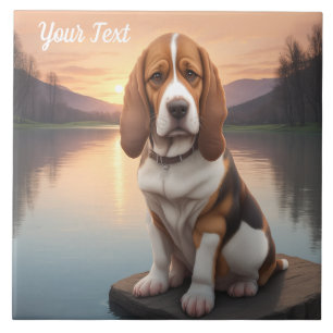 Basset Hound vid sjö Kakelplatta