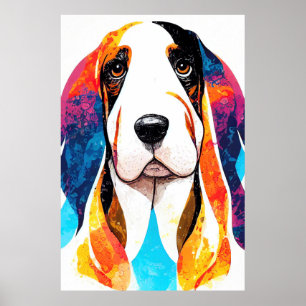 Basset Hound Vild Nature Animal Färg Painting Poster