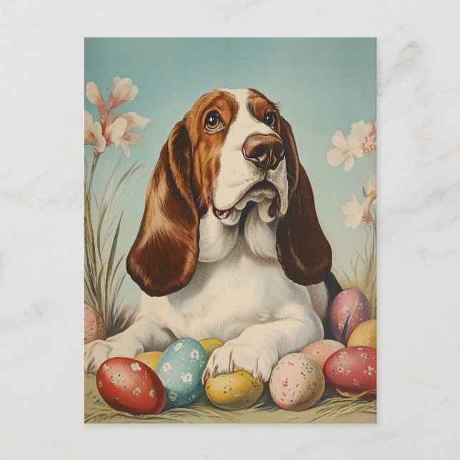 Basset Hound Vintage Påsk Vykort (Framsida)