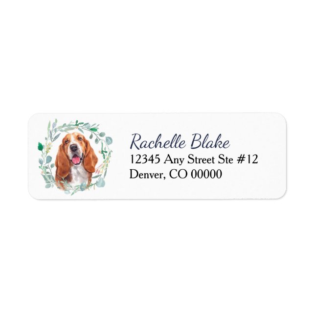 Basset Hound Wandeand Returadress Returadress Etikett (Framsidan)