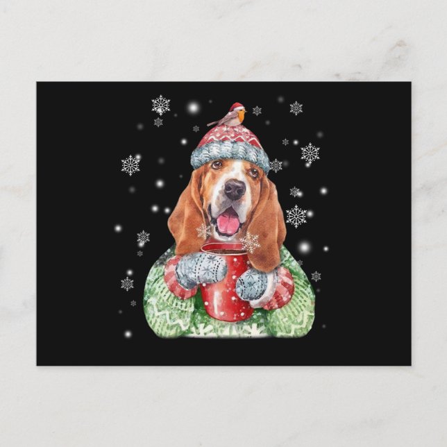 Basset Hound Warm Winter-jul Vykort (Framsida)