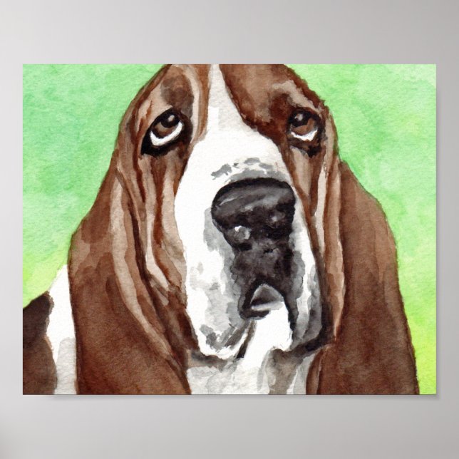 Basset Hound Watercolor Art-utskrifter Poster (Framsidan)