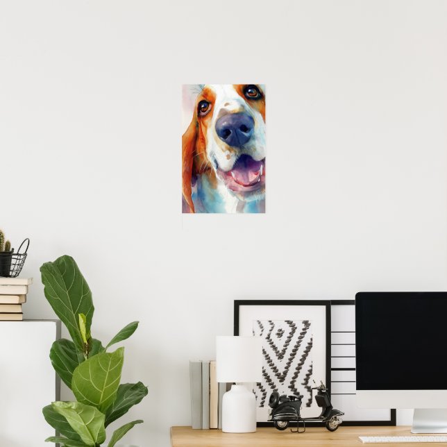 Basset hound watercolor portrait poster (Hemmakontoret)