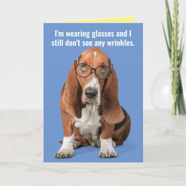 Basset Hound Wearing Glasses, Sees No Wrinkles Kort (Framsida)