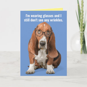 Basset Hound Wearing Glasses, Sees No Wrinkles Kort