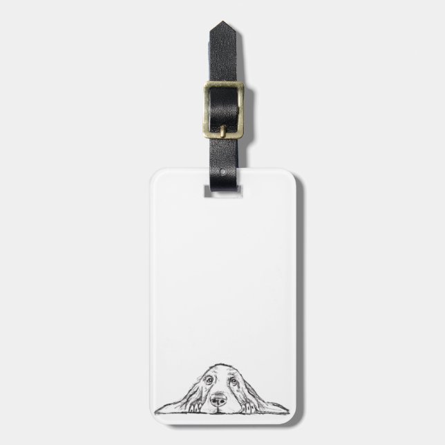 Basset hound white, enkel valp hund öga bagagebricka (Vertikal Framsida)