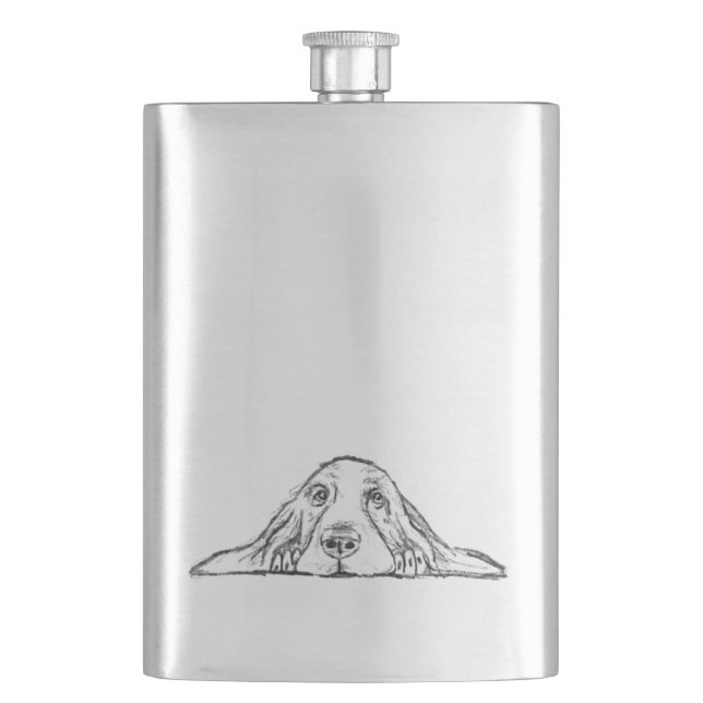 Basset hound white, enkel valp hund öga fickplunta (Framsidan)