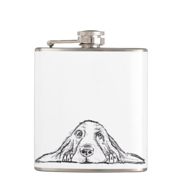 Basset hound white, enkel valp hund öga fickplunta (Framsidan)