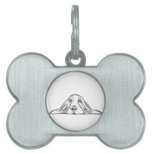 Basset hound white, enkel valp hund öga ID-bricka husdjur