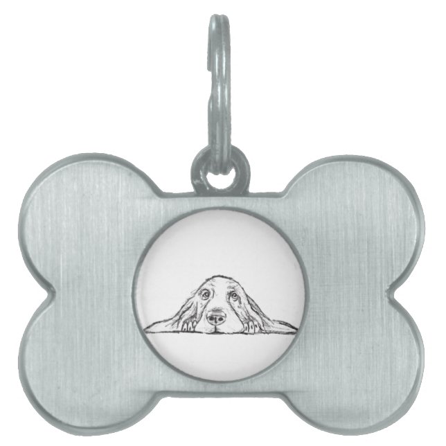 Basset hound white, enkel valp hund öga ID-bricka husdjur (Framsidan)