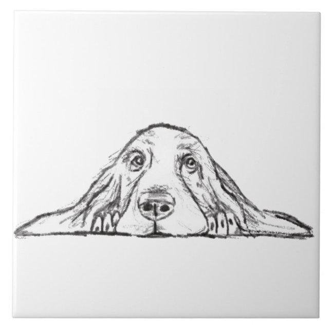 Basset hound white, enkel valp hund öga kakelplatta (Framsidan)
