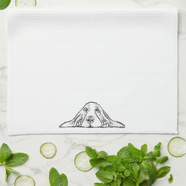 Basset hound white, enkel valp hund öga kökshandduk (Vikta)