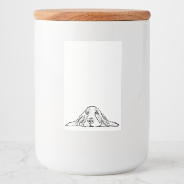 Basset hound white, enkel valp hund öga mat etikett (Framsida)