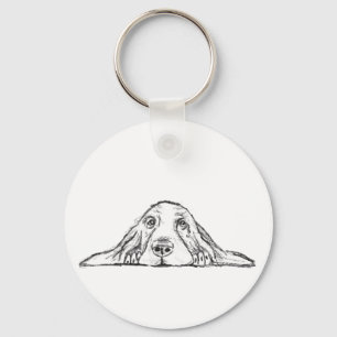Basset hound white, enkel valp hund öga nyckelring