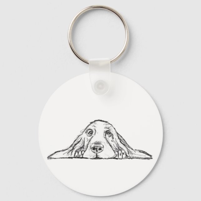 Basset hound white, enkel valp hund öga nyckelring (Framsida)