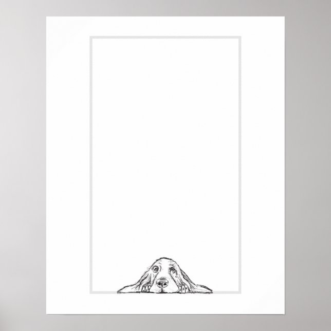 Basset hound white, enkel valp hund öga poster (Framsidan)
