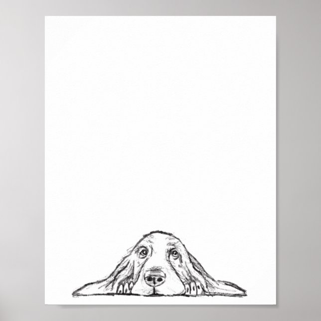 Basset hound white, enkel valp hund öga poster (Framsidan)