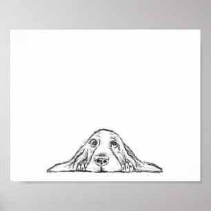 Basset hound white, enkel valp hund öga poster