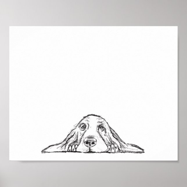 Basset hound white, enkel valp hund öga poster (Framsidan)