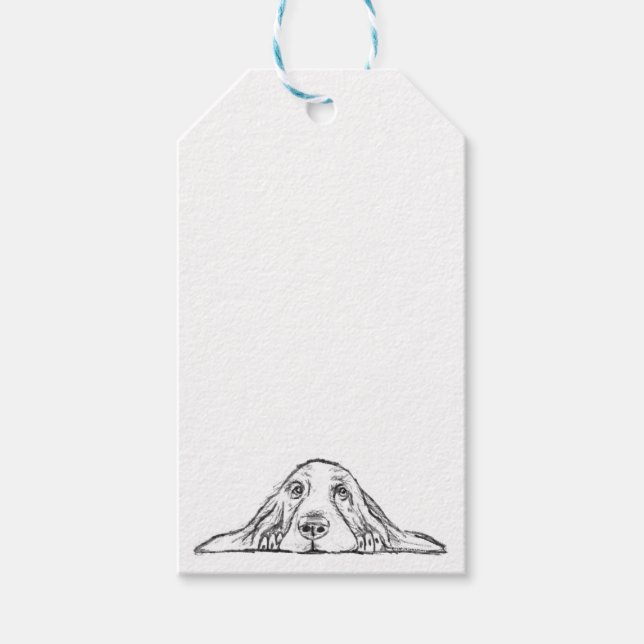 Basset hound white, enkel valp hund öga presentetikett (Framsidan)