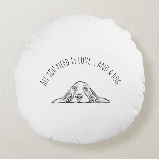 Basset hound white, enkel valp hund öga rund kudde (Framsidan)