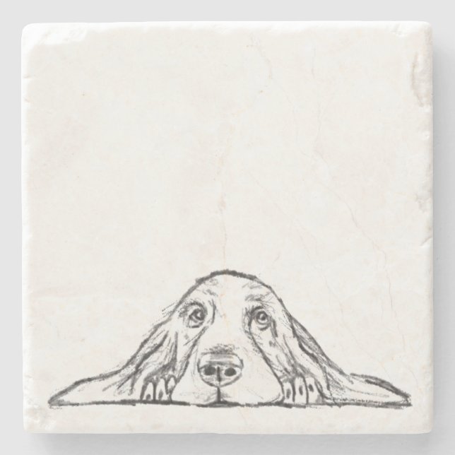 Basset hound white, enkel valp hund öga stenunderlägg (Framsidan)