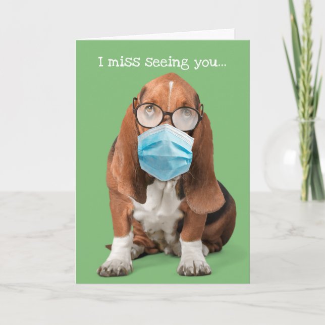 Basset Hound With Face Mask and Foggy Glasses Kort (Framsida)