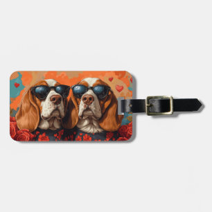 Basset Hound with Heart Ro Valentine Day Bagagebricka