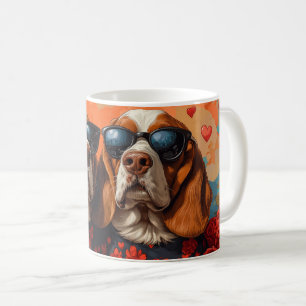 Basset Hound with Heart Ro Valentine Day Kaffemugg