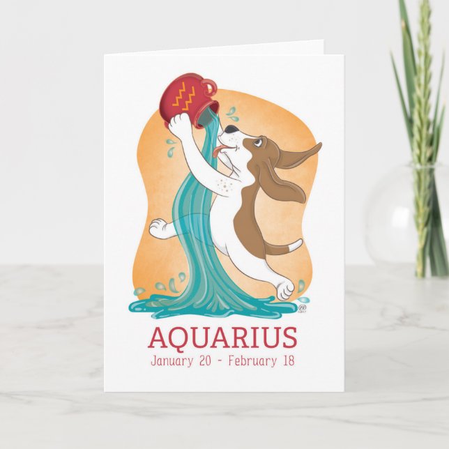 Basset Hound Zodiac Aquarius Card Tack Kort (Framsida)
