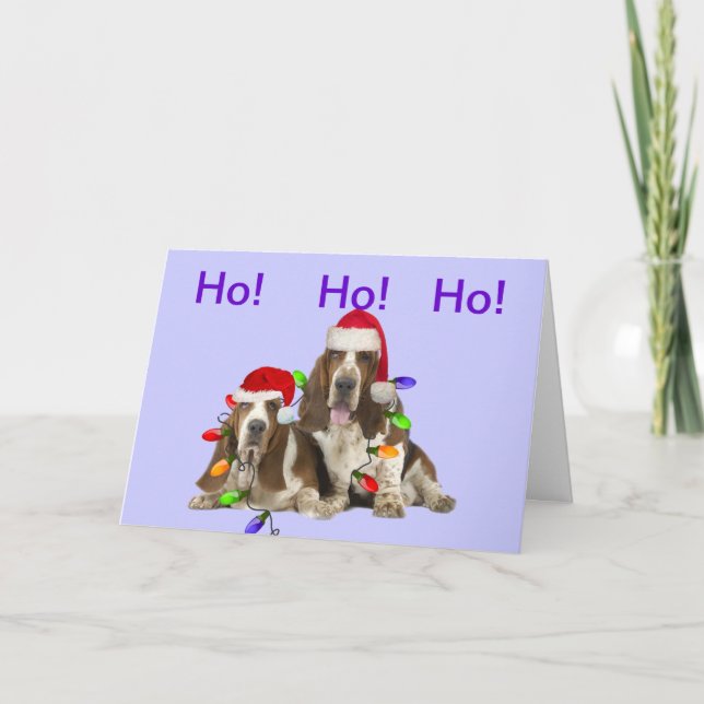 Basset Hounds Ho Ho Ho God jul Cards Helgkort (Framsida)