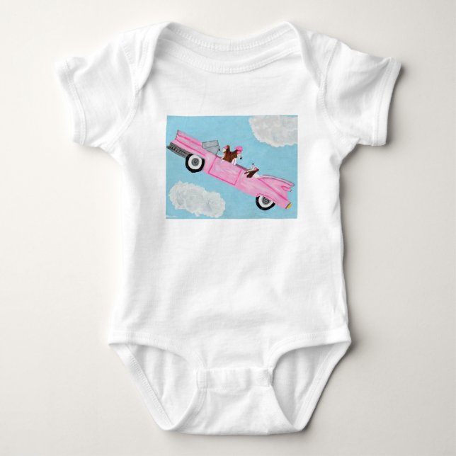 Basset Hounds i rosa cabriolet t-shirt (Framsida)