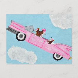 Basset Hounds i rosa cabriolet Vykort