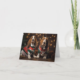 Basset Hounds in jul Sweaters Card Kort