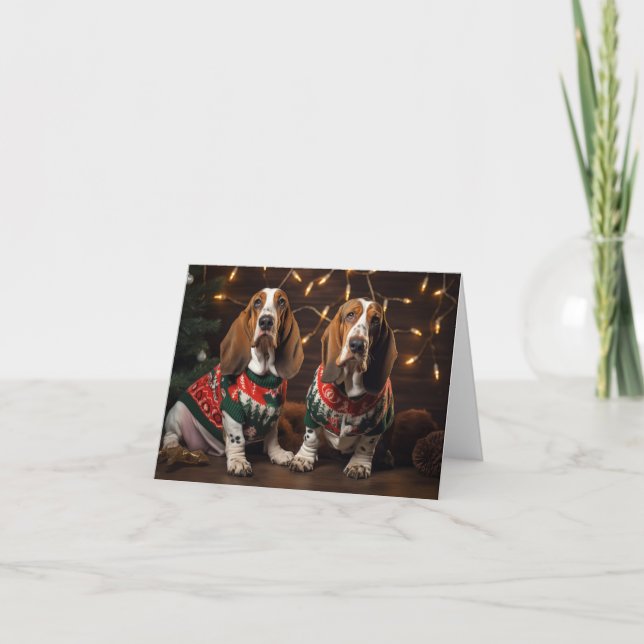 Basset Hounds in jul Sweaters Card Kort (Framsida)