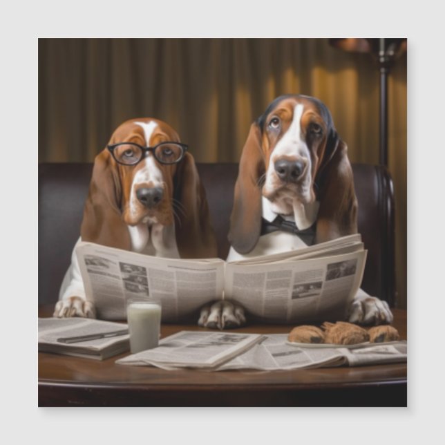 Basset hounds läser tidningen (Framsida)