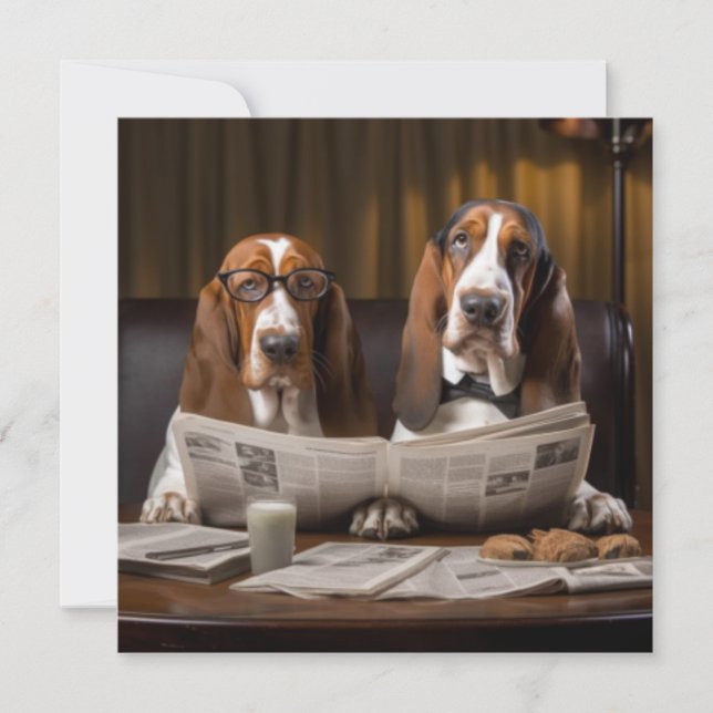 Basset hounds läser tidningen (Framsida)