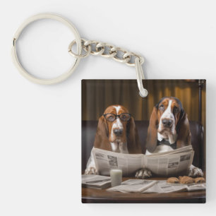 Basset hounds läser tidningen