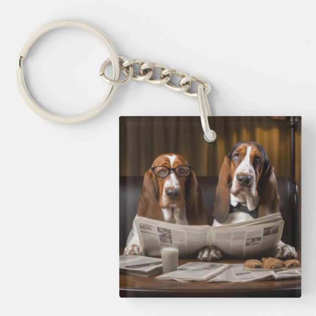 Basset hounds läser tidningen (Framsidan)