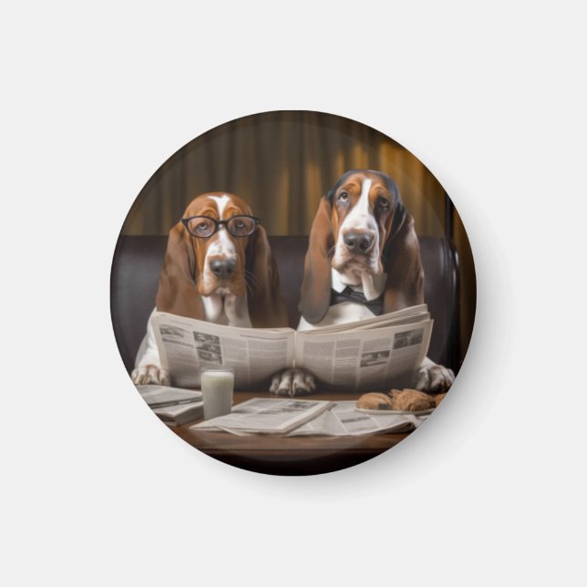 Basset hounds läser tidningen magnet (Framsidan)