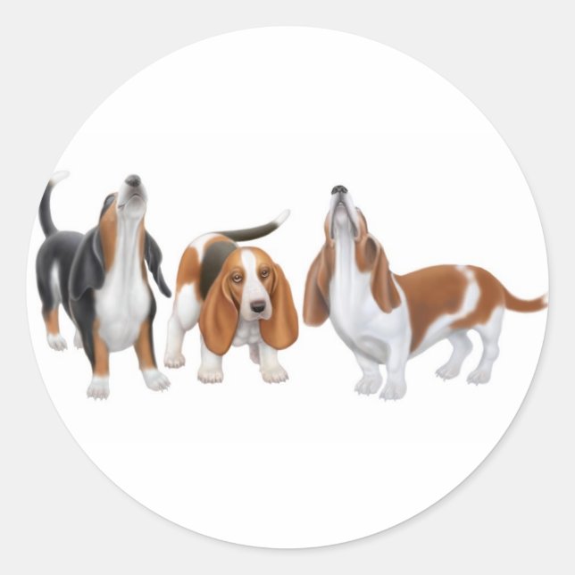 Basset Hounds Sticker Runt Klistermärke (Framsida)