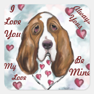 BASSET HUND FYRKANTIGT KLISTERMÄRKE