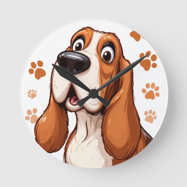 🐶 Basset Hund Tassavtryck Hempresent Tidsklocka Rund Klocka (Framsida)