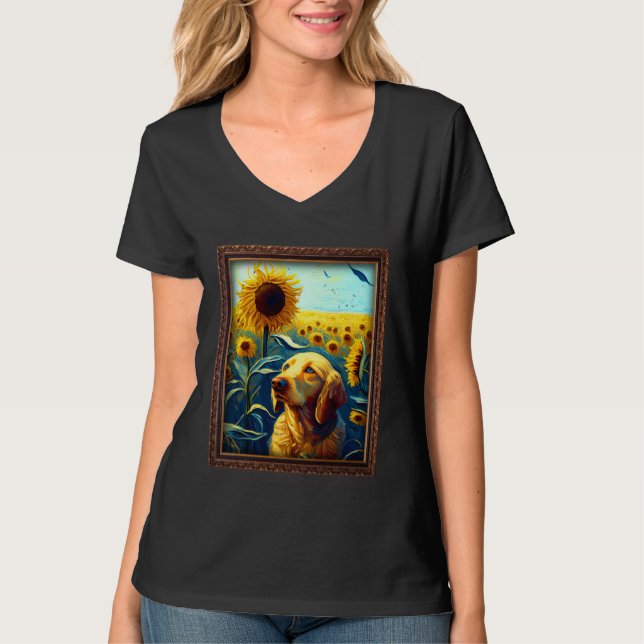 Basset Retriever Painting Sunflower Flower Mom Wom T Shirt (Framsida)