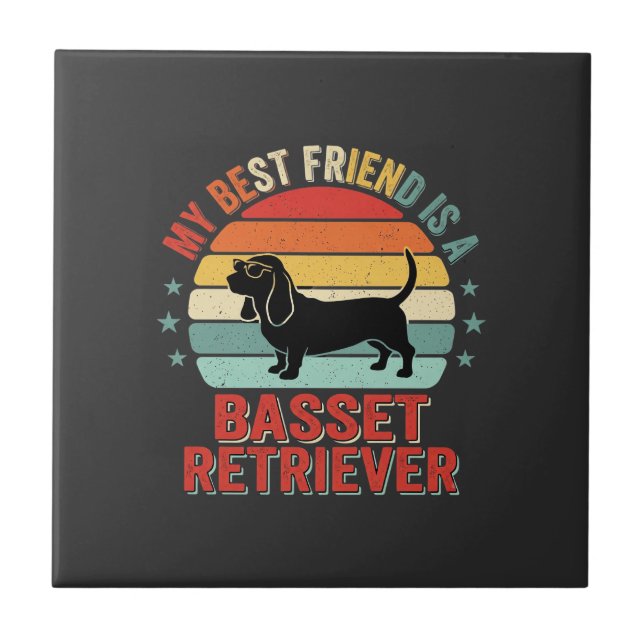 Basset Retriever Retro Solnedgång Hund Kakelplatta (Framsidan)