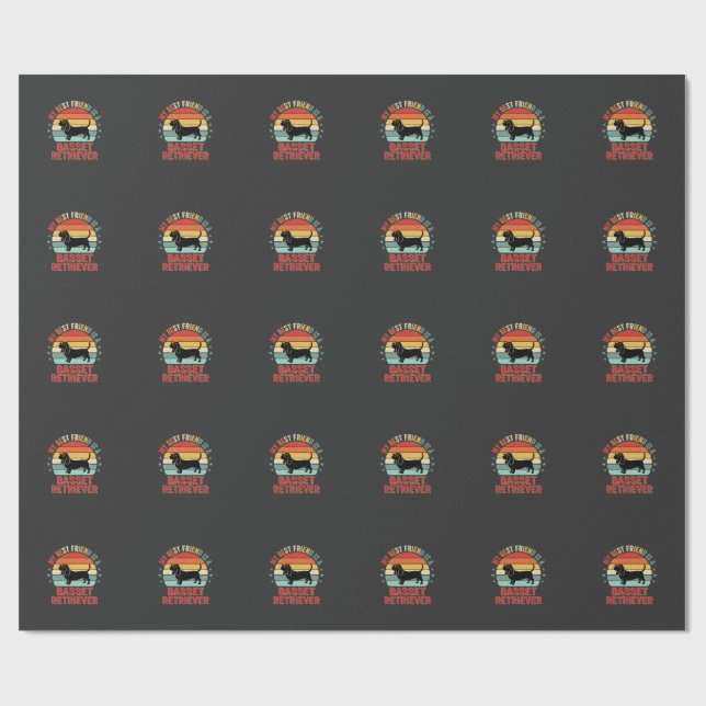 Basset Retriever Retro Solnedgång Hund Presentpapper (Platt)
