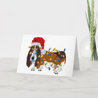 Basset snärjde in jul Ljus Helgkort